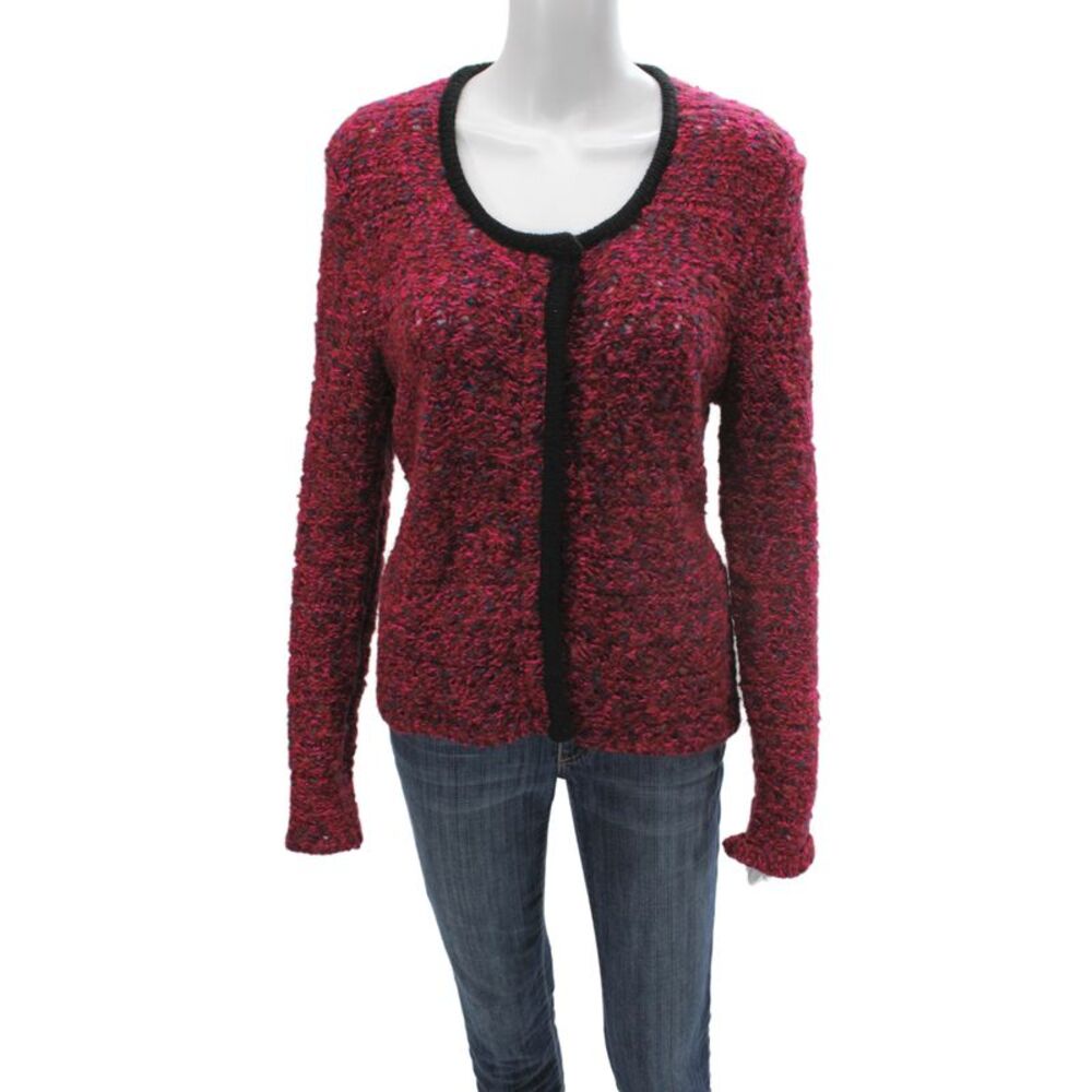 Designer Womens Cardigan Multicolor Scoop Neck Long Sleeve Size M